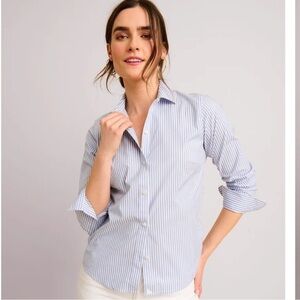 UNTUCKit Whelan Women’s Long Sleeve Button Shirt Sz 4 Blue White Striped